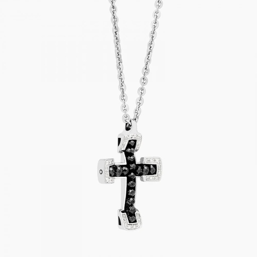 [EC184] Zancan White Gold Necklace With Cross And Diamonds