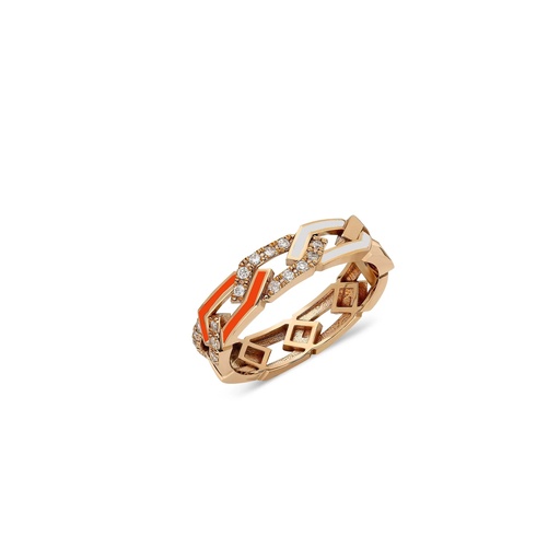 Fizzy Rebel Ring With Diamond - Coral & White Enamel