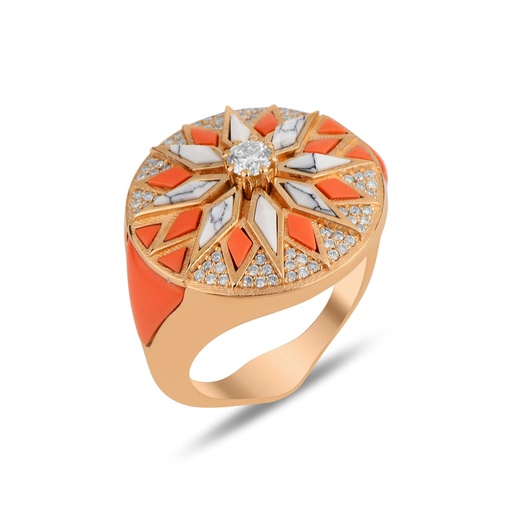 Nord Ring - White Agate & Coral