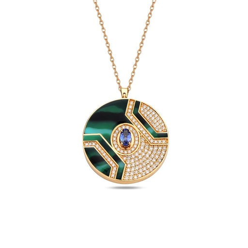 [RG.EP09MS01RK] Rose Gold Epoca Coin Malachite Pendant with Sapphire