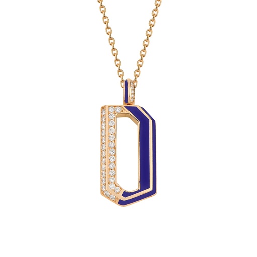 [RG.FL04P01RK] Rose Gold Flow Chain Pendant - Parliament Blue Enamel