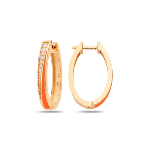 [RG.FLOVAL5] Rose Gold Flow Oval Earrings with Coral Enamel
