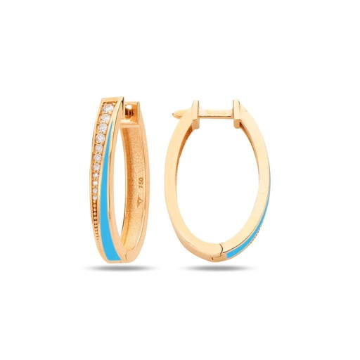 [RG.FLOVAL6] Rose Gold Flow Oval Earrings with Turquoise Enamel