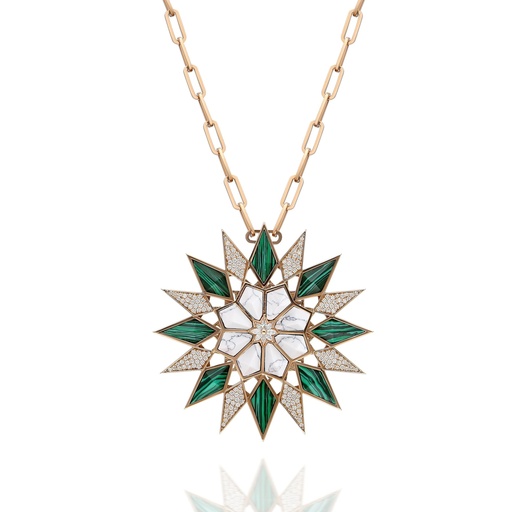 [RG.NORD] Rose Gold Nord Medallion Malachite & White Agathe