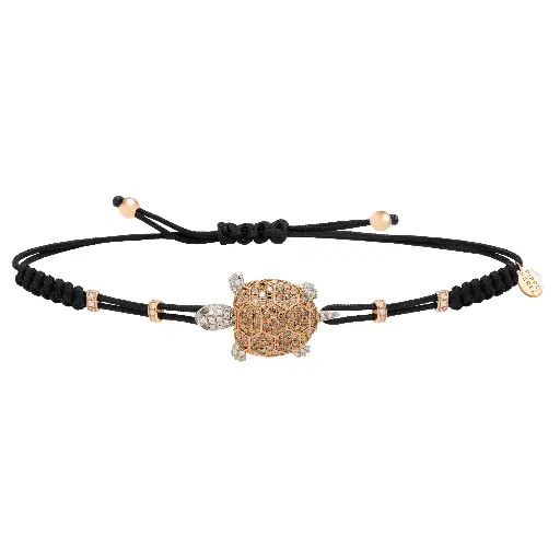 [B102RDB#478] Rose & White Gold Brown Diamond Turtle Bracelet