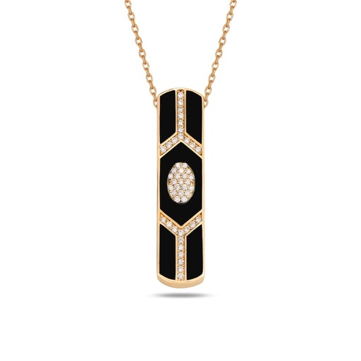 [RG.SHLD-BAR3] Rose Gold Shield Bar Pendant - Black Enamel
