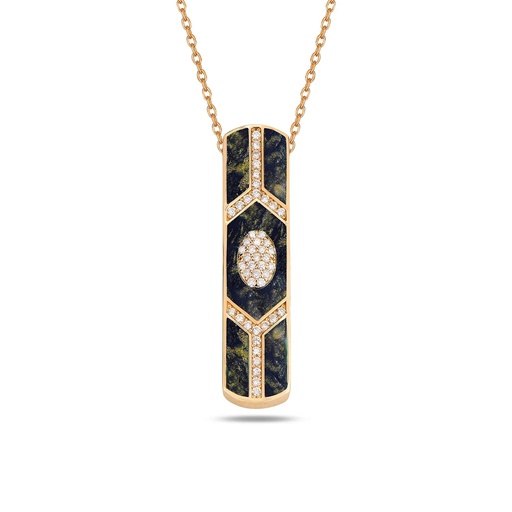 [RG.SHLD-BAR2] Rose Gold Shield Bar Pendant - Blue Mother of Pearl Enamel
