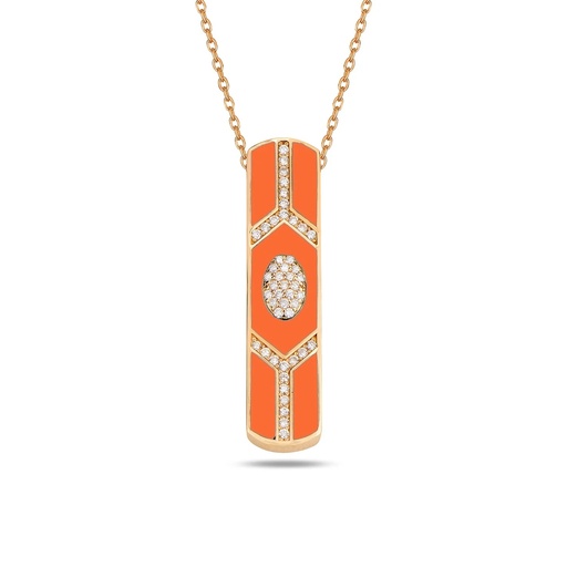 [RG.SHLD-BAR5] Rose Gold Shield Bar Pendant - Coral Enamel