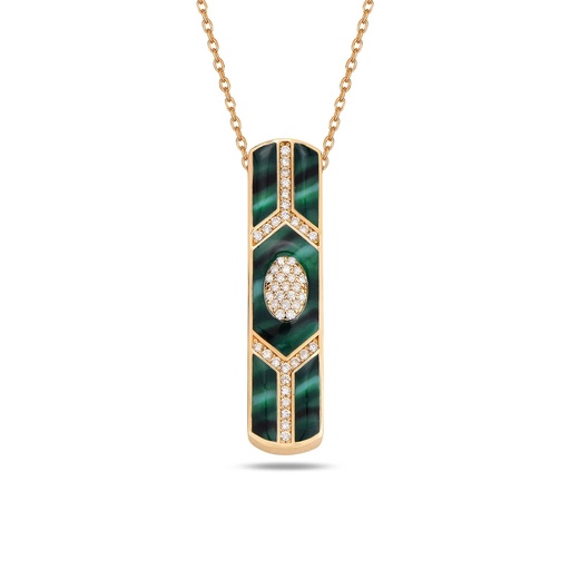 [RG.SHLD-BAR1] Rose Gold Shield Bar Pendant - Green Mother of Pearl Enamel