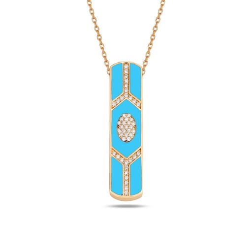 [RG.SHLD-BAR6] Rose Gold Shield Bar Pendant - Turquoise Enamel