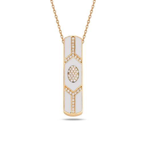 [RG.SL06W01RK] Rose Gold Shield Bar Pendant - White Enamel