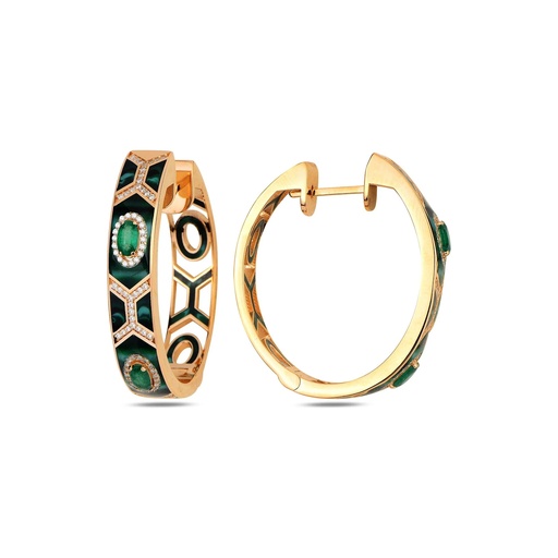 [RG.SHIELD] Rose Gold Shield Maxi Hoops -  Emerald with Green Mother of Pearl Enamel