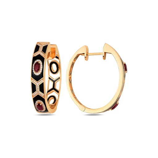 [RG.SHIELD] Rose Gold Shield Maxi Hoops - Ruby with Black Enamel