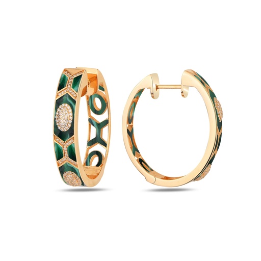 [RG.SL10M01RC] Rose Gold Shield Maxi Hoops Green Mother of Pearl