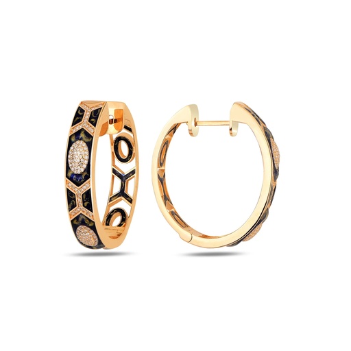 [RG.SHIELD] Rose Gold Shield Maxi Hoops with Blue Mother of Pearl Enamel