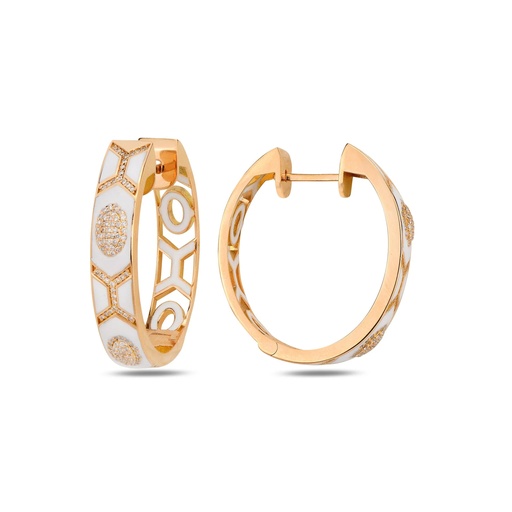 [RG.SHIELD] Rose Gold Shield Maxi Hoops with White Enamel