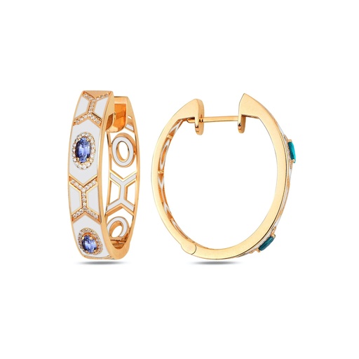 [RG.SL09WS1RC] Rose Gold Shield Maxi Hoops with White Enamel and Sapphires