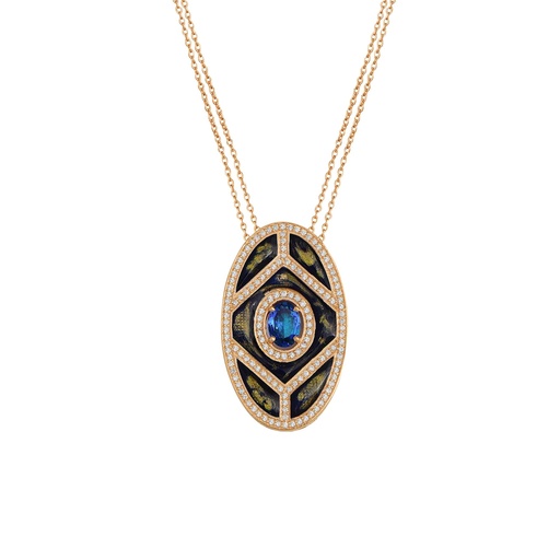 [RG.SHIELD] Rose Gold Shield Pendant - Blue Sapphire with Blue Mother of Pearl Enamel