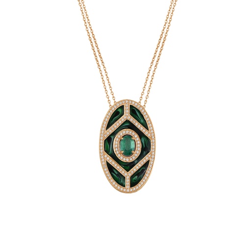 [RG.SHIELD] Rose Gold Shield Pendant - Emerald with Green Mother of Pearl Enamel