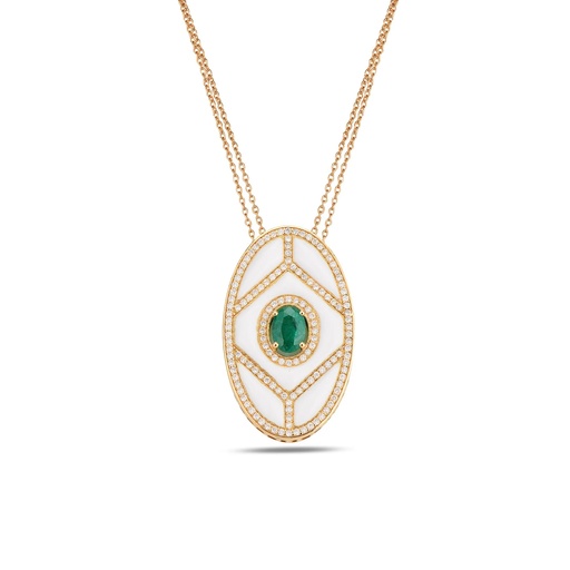 [RG.SHIELD] Rose Gold Shield Pendant - Emerald with White Enamel