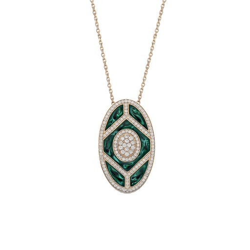 [RG.SHIELD] Rose Gold Shield Pendant - Green Mother of Pearl Enamel