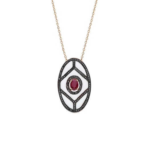 [RG.SHIELD] Rose Gold Shield Pendant - Ruby with Black Diamonds