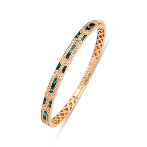 [RG.SL12M01RB-S] Rose Gold Shield Slim Bracelet - Green Mother Of Pearl Enamel