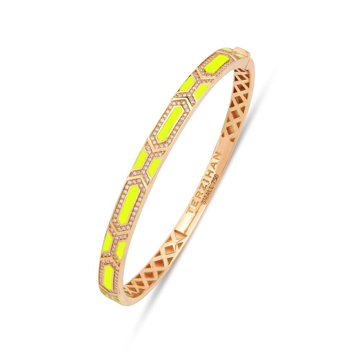 [RG.SL12NY01RB-S] Rose Gold Shield Slim Bracelet - Neon Yellow Enamel