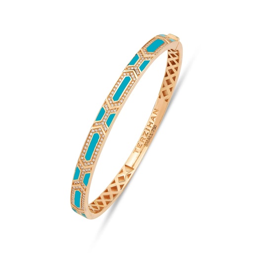 [RG.SL12T01RB-S] Rose Gold Shield Slim Bracelet - Turquoise Enamel