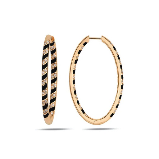 [RG.TN04L01RC] Rose Gold Tornado Maxi Hoops - Black Enamel