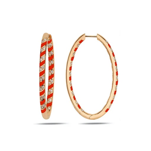 [RG.TN04R01RC] Rose Gold Tornado Maxi Hoops - Red Enamel