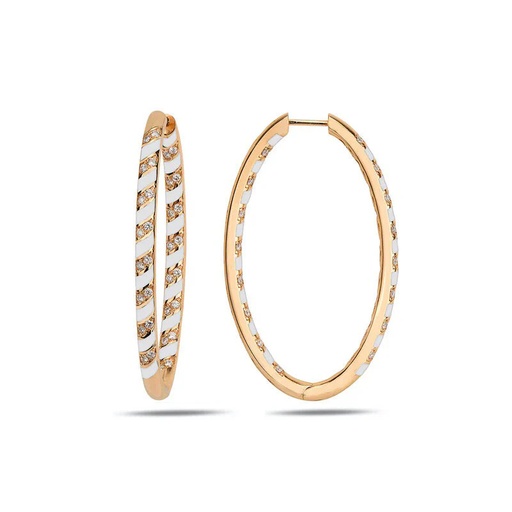 [RG.TN04W01RC] Rose Gold Tornado Maxi Hoops - White Enamel