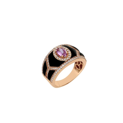 Shield Ring - Pink Sapphire with Black Enamel