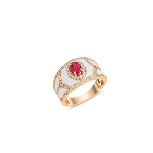 Shield Ring - Ruby with White Enamel