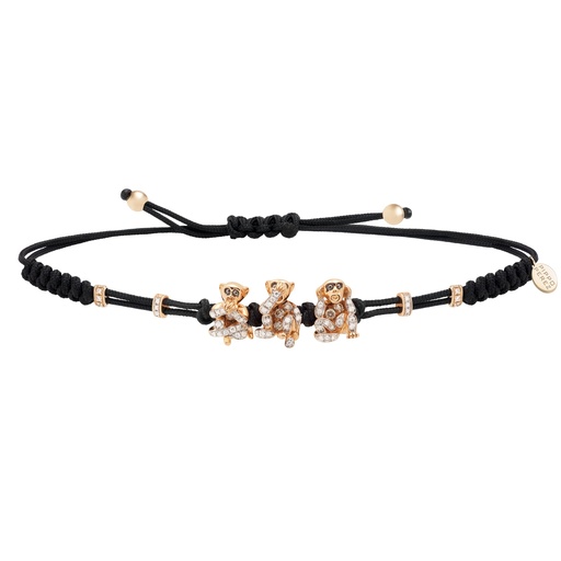 [B177RDDB3#488] Rose Gold & White Diamonds 3 Apes Bracelet