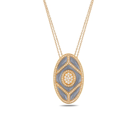 [YG.SHIELD] Yellow Gold Shield Pendant - Rhodium Enamel