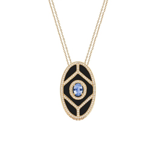[YG.SL04S1RK] Yellow Gold Shield Pendant - Sapphire with Black Enamel