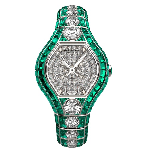 [WAWG2632-0160] City Glamour Emerald & Diamond Center White Gold Watch
