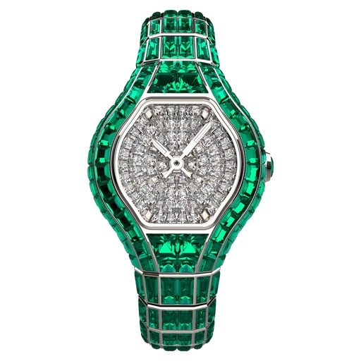 [WAWG2630-0160] City Glamour Emerald White Gold Watch