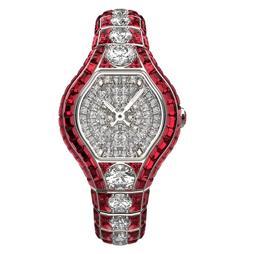 [WAWG2632-0120] City Glamour Ruby & Diamond Center White Gold Watch