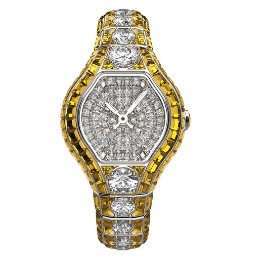 [WAWG2632-0140] City Glamour Yellow Sapphire & Diamond Center White Gold Watch