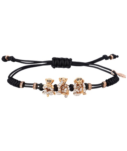 [B177RDDB3.N#512] Rose Gold Mixed Brown and White Diamond 3 Monkeys Bracelet