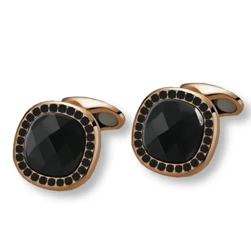 [Custom Cufflinks#5339] Custom Cufflinks, Rose Gold Black Diamond and Onyx