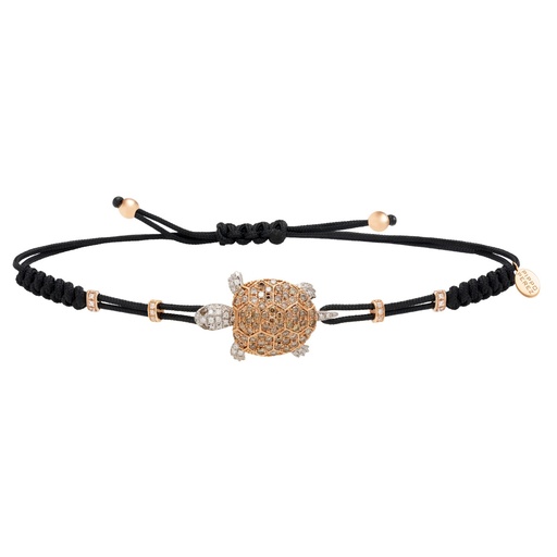 [B102R#535] Rose Gold Turtle Bracelet with Brown Diamonds