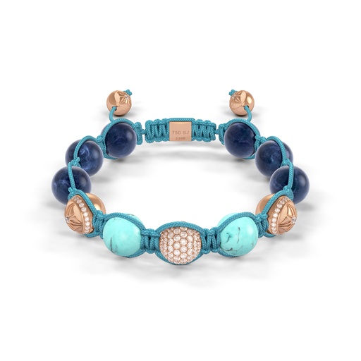[D238015] Shamballa Jewels Rose Gold Diamond Sapphire & Turquoise 10mm Braided Bead Bracelet