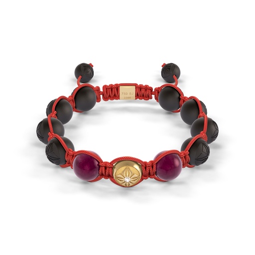 [D238029] Shamballa Jewels Yellow Gold Diamond & Ruby 10mm Braided Bead Bracelet