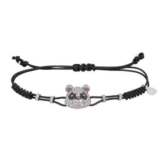 [B852DDN#543] Large Toy Bear White Diamond Cord Bracelet