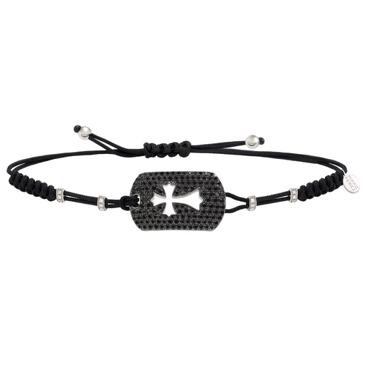 [B603BDN#555] White Gold & Black Diamonds Cross Bracelet