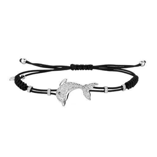 [B188DG#556] Large White Gold & Diamond Dolphin Bracelet