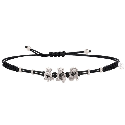 [B177BDDN3#563] White Gold & White Diamonds 3 Apes Bracelet